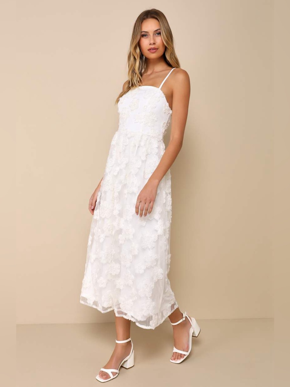 LULUS Floral Appliqué Sequin Tulle Square Neck Princesscore Fairytale Dress M